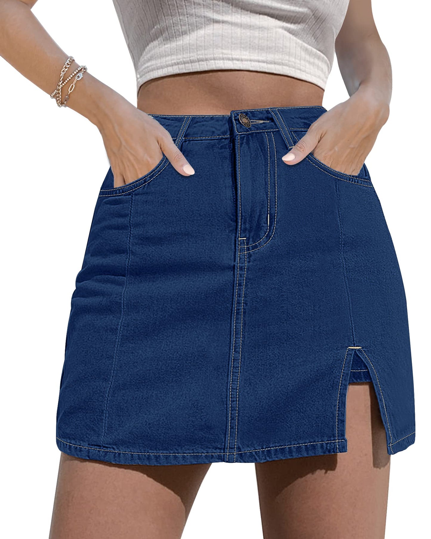 luvamia Skorts Skirts for Women Denim Mini Skirt Side Slit with High Waisted Jean Shorts Stretchy