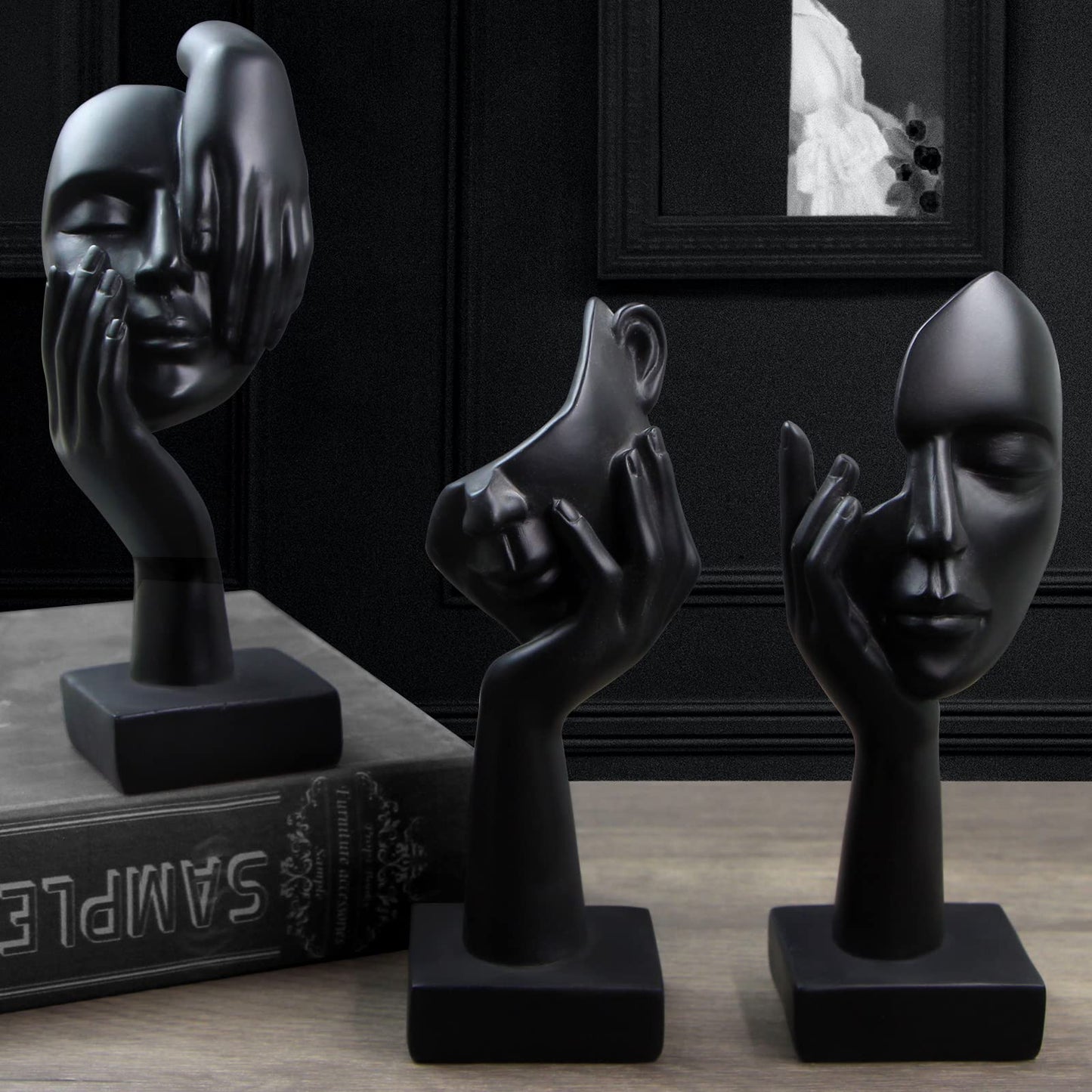 3 Pcs Thinker Statue,Modern Home Resin Sculptures,Collectible Figurines for Home Office Bookshelf Desktop Decor(Sandstone)