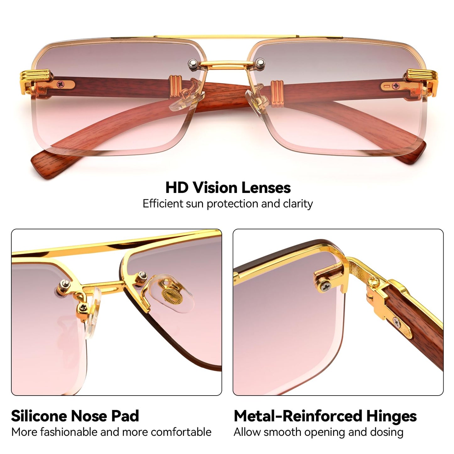 Dollger Rimless Sunglasses for Men Square Fashion Shades Tinted Lens Metal Frameless Rectangle Glasses UV400