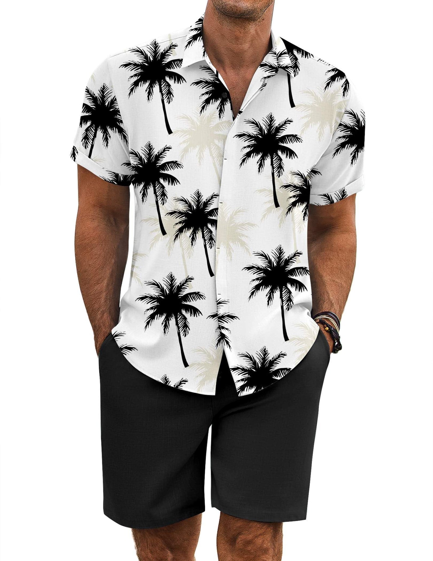 COOFANDY Men's Summer Beach Outfits 2 Piece Short Sleeve Shirts and Shorts Vacation Texture Linen Sets for Men