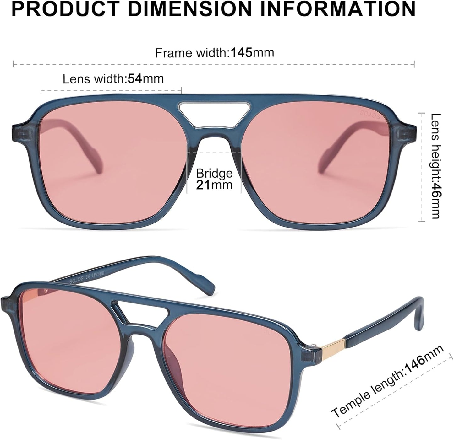 SOJOS Retro Aviator Sunglasses for Women Men,Trendy Rectangle Womens Mens Shades Sun Glasses SJ2202