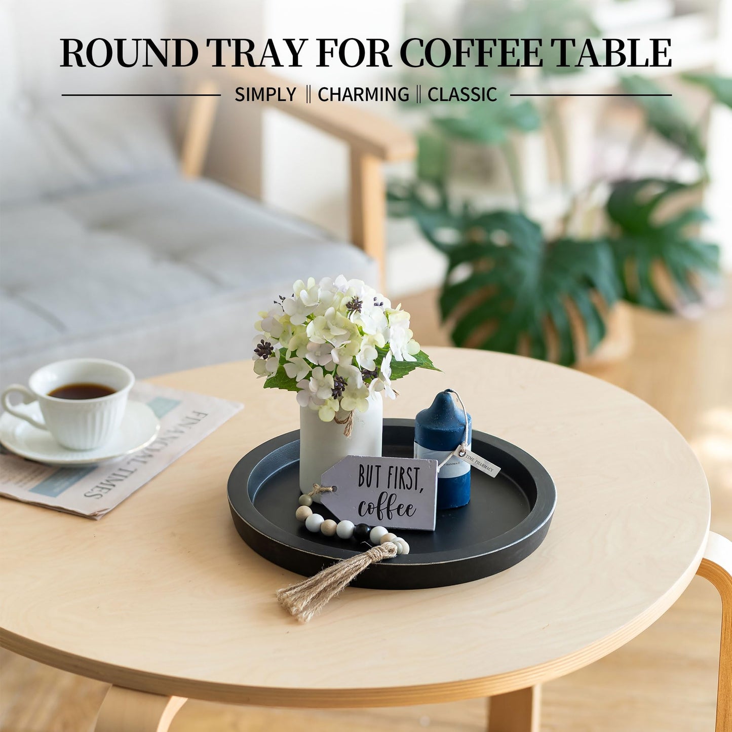 Hanobe Candle Plate Holder Tray: Round Wood Decorative Candle Plate - Rustic Farmhouse CoffeeTable Decor - Tealight Pillar Trays for Home Decor (Distressed)
