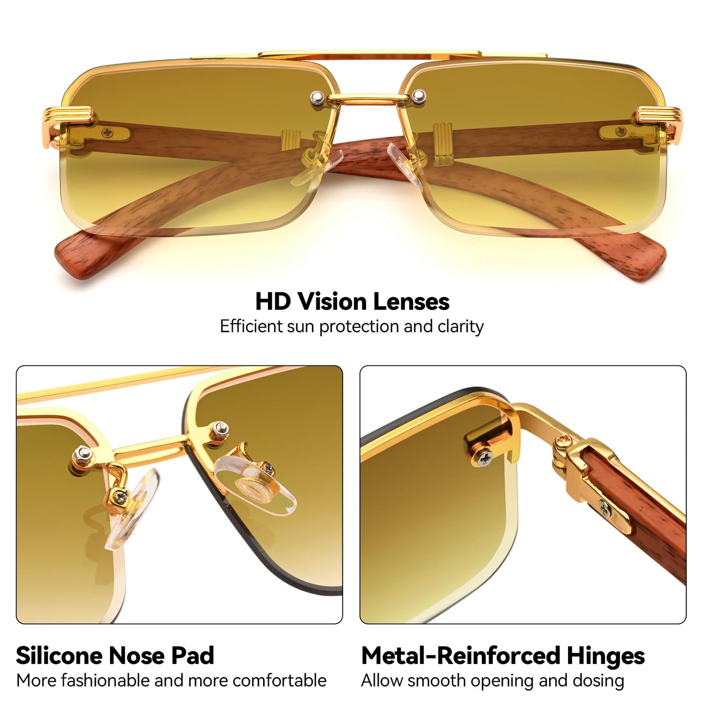 Dollger Rimless Sunglasses for Men Square Fashion Shades Tinted Lens Metal Frameless Rectangle Glasses UV400