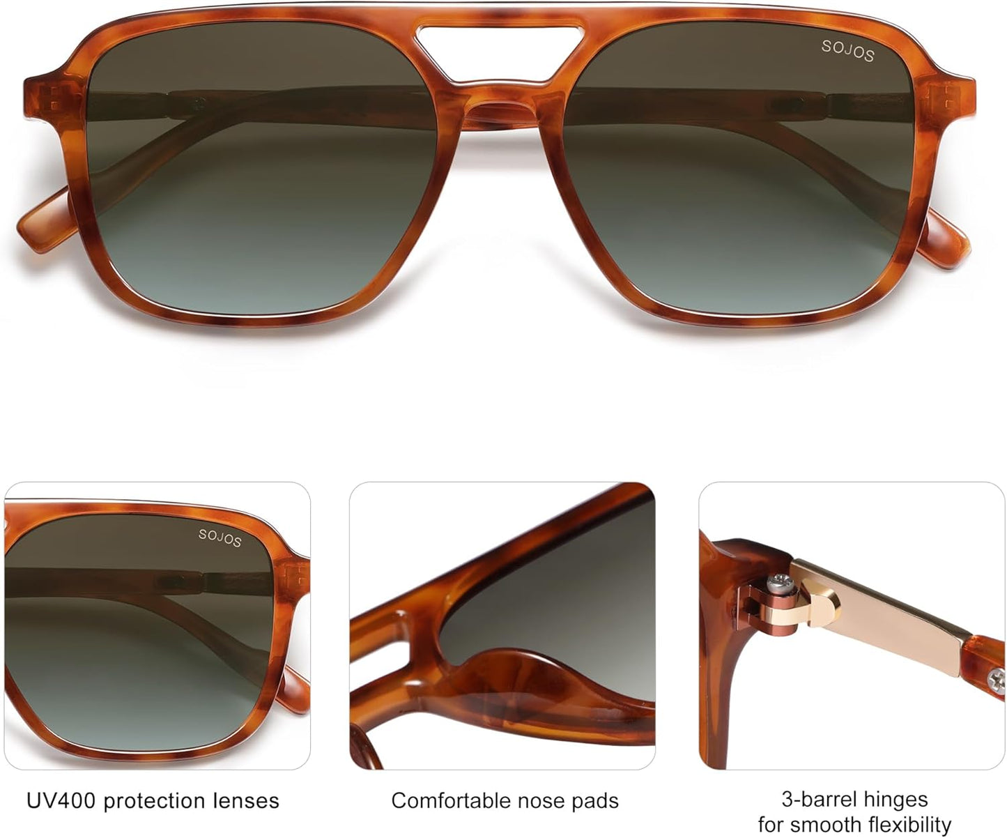 SOJOS Retro Aviator Sunglasses for Women Men,Trendy Rectangle Womens Mens Shades Sun Glasses SJ2202