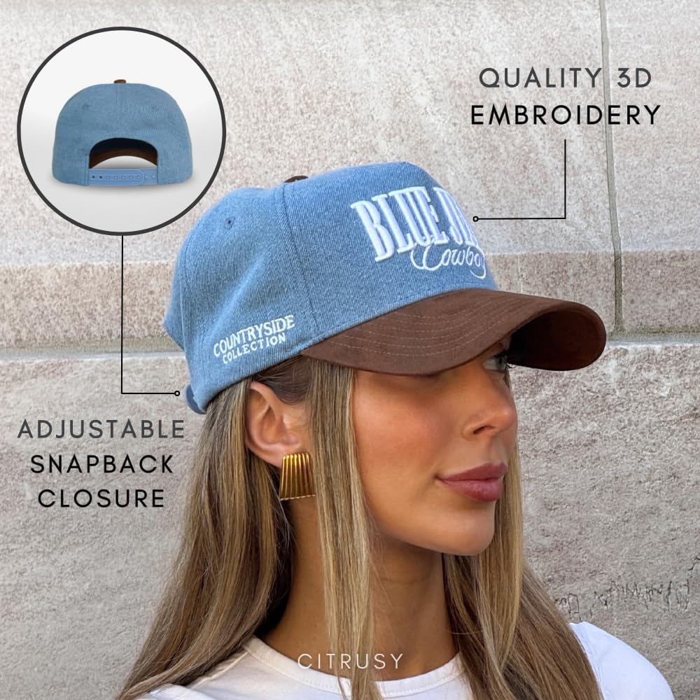 Vintage Western Trucker Hat | Men & Women | Country Cute Caps for Cowgirls Cowboys | Camo Denim Embroidered Cotton | Snapback