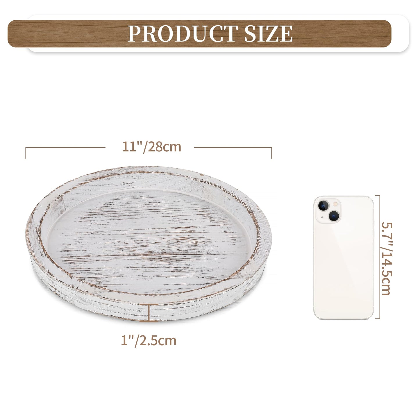 Hanobe Candle Plate Holder Tray: Round Wood Decorative Candle Plate - Rustic Farmhouse CoffeeTable Decor - Tealight Pillar Trays for Home Decor (Distressed)