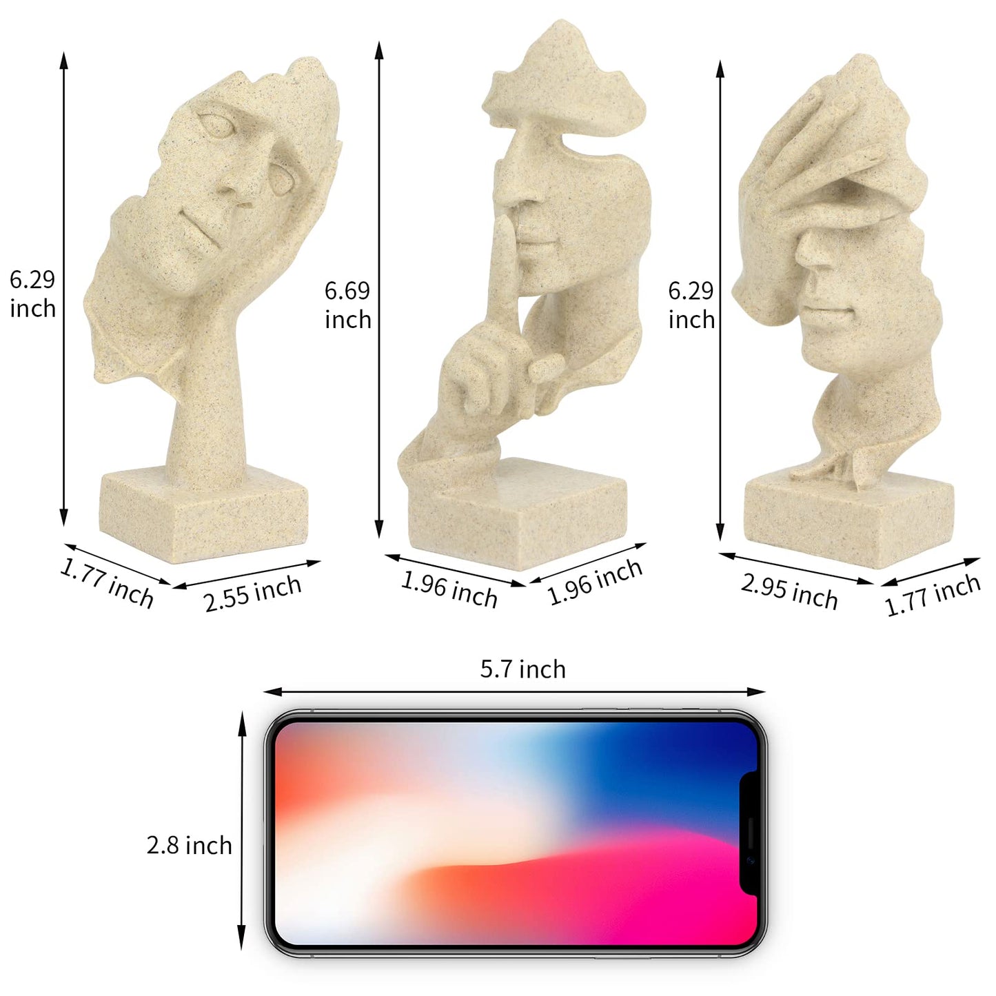 3 Pcs Thinker Statue,Modern Home Resin Sculptures,Collectible Figurines for Home Office Bookshelf Desktop Decor(Sandstone)
