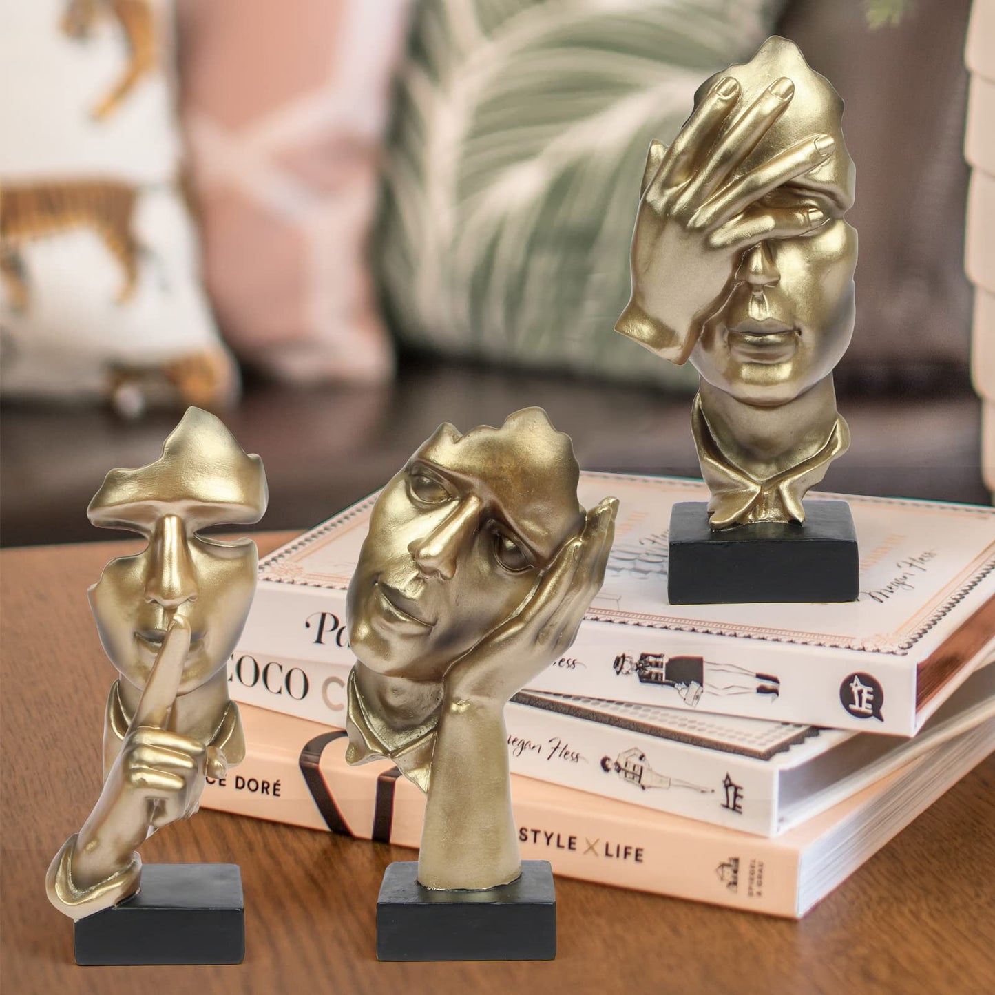 3 Pcs Thinker Statue,Modern Home Resin Sculptures,Collectible Figurines for Home Office Bookshelf Desktop Decor(Sandstone)
