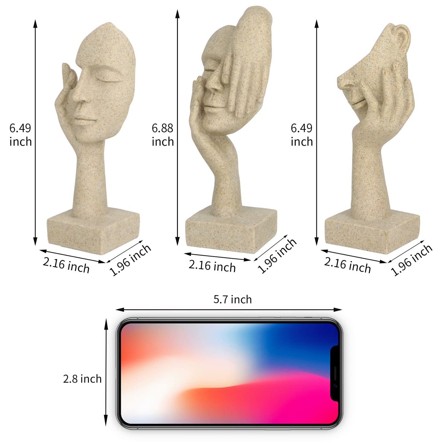 3 Pcs Thinker Statue,Modern Home Resin Sculptures,Collectible Figurines for Home Office Bookshelf Desktop Decor(Sandstone)