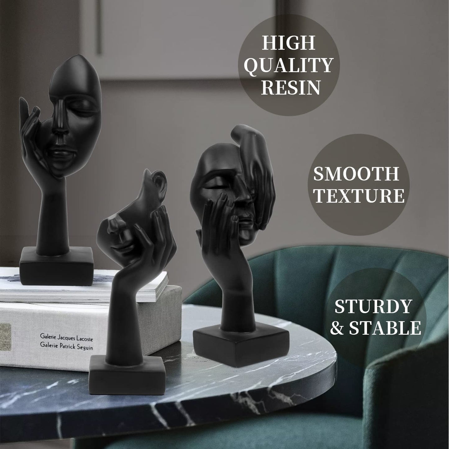 3 Pcs Thinker Statue,Modern Home Resin Sculptures,Collectible Figurines for Home Office Bookshelf Desktop Decor(Sandstone)