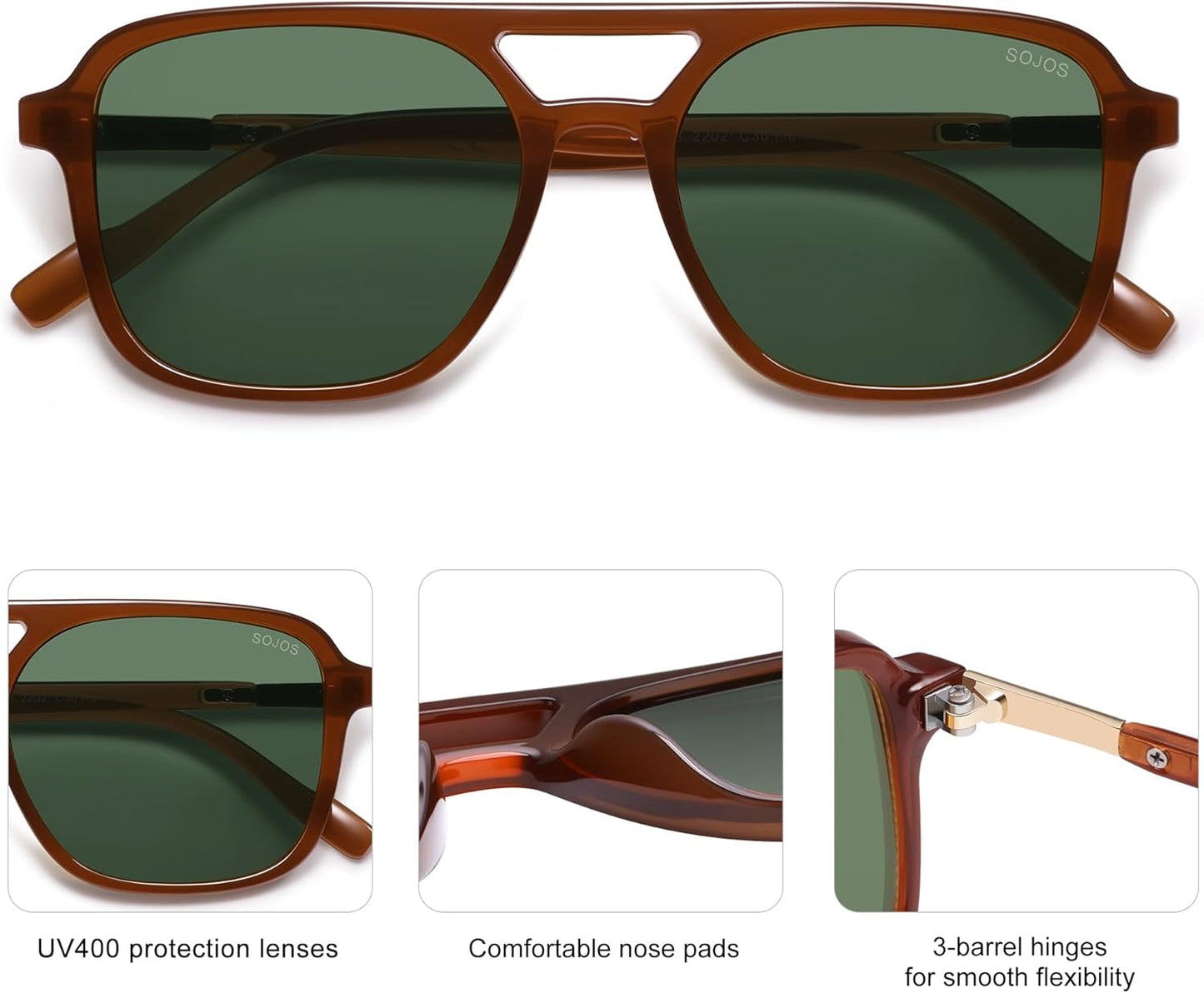 SOJOS Retro Aviator Sunglasses for Women Men,Trendy Rectangle Womens Mens Shades Sun Glasses SJ2202