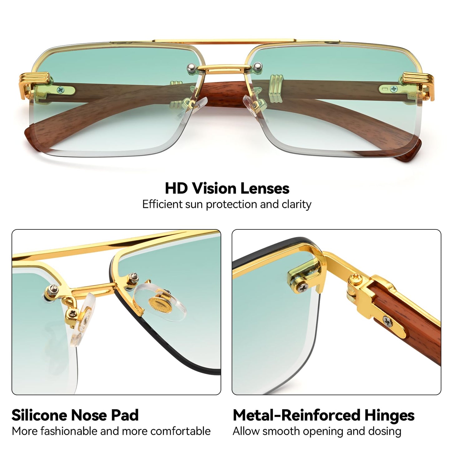 Dollger Rimless Sunglasses for Men Square Fashion Shades Tinted Lens Metal Frameless Rectangle Glasses UV400