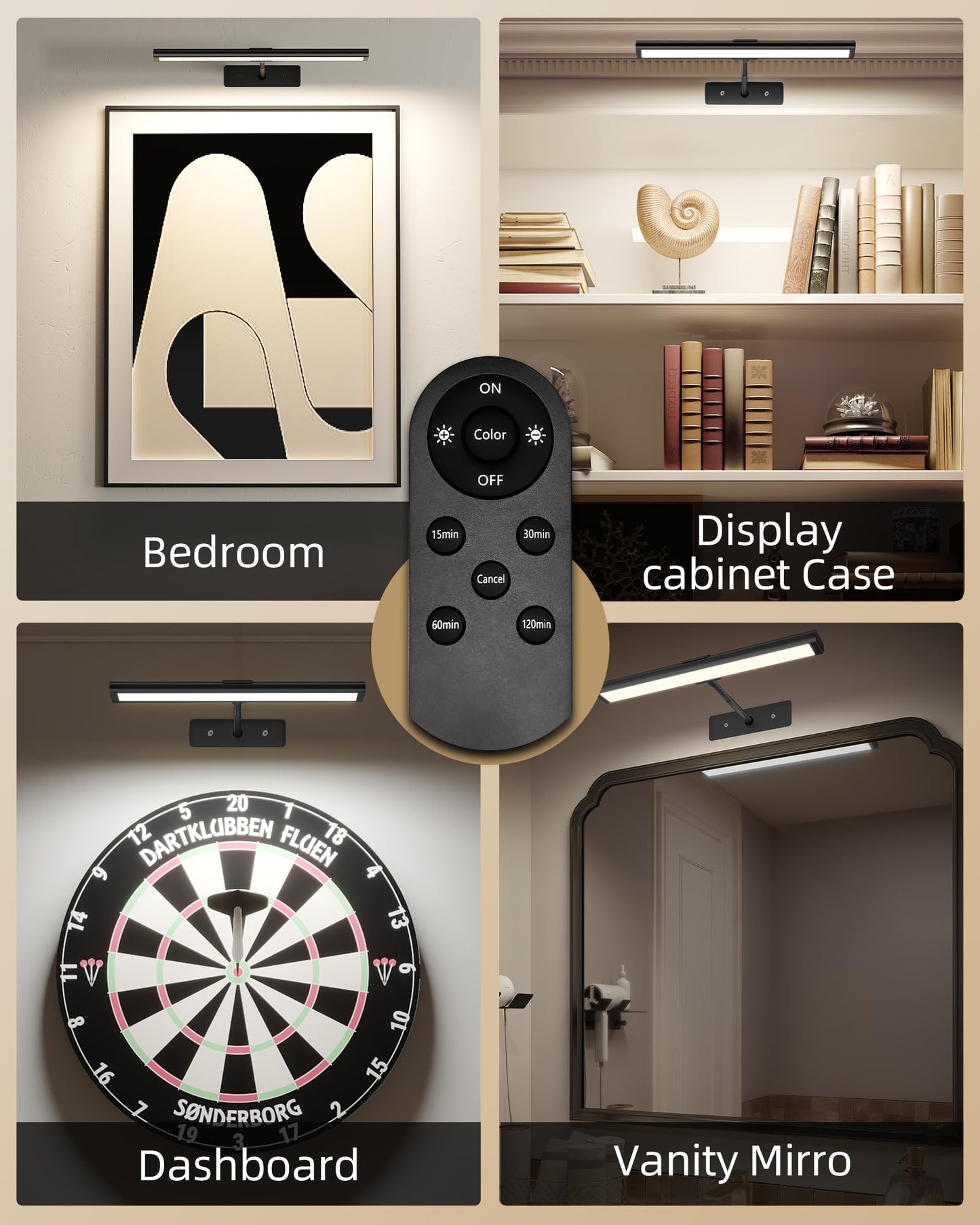 EZVALO Picture Light for Wall, 4800mAh Rechargeable Wireless Remote, 16in Dimmable Magnetic LED Art Display Light with 3 Color Temperatures, for Gallery, Living Room, Bedroom, Hallway (Gold)