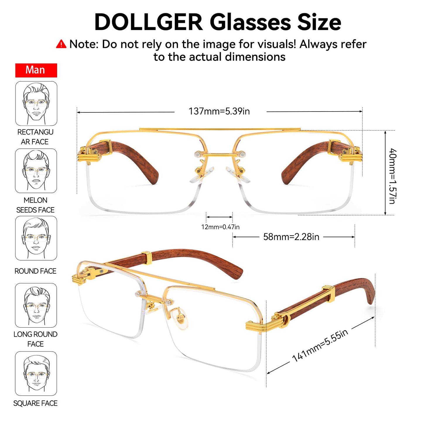 Dollger Rimless Sunglasses for Men Square Fashion Shades Tinted Lens Metal Frameless Rectangle Glasses UV400