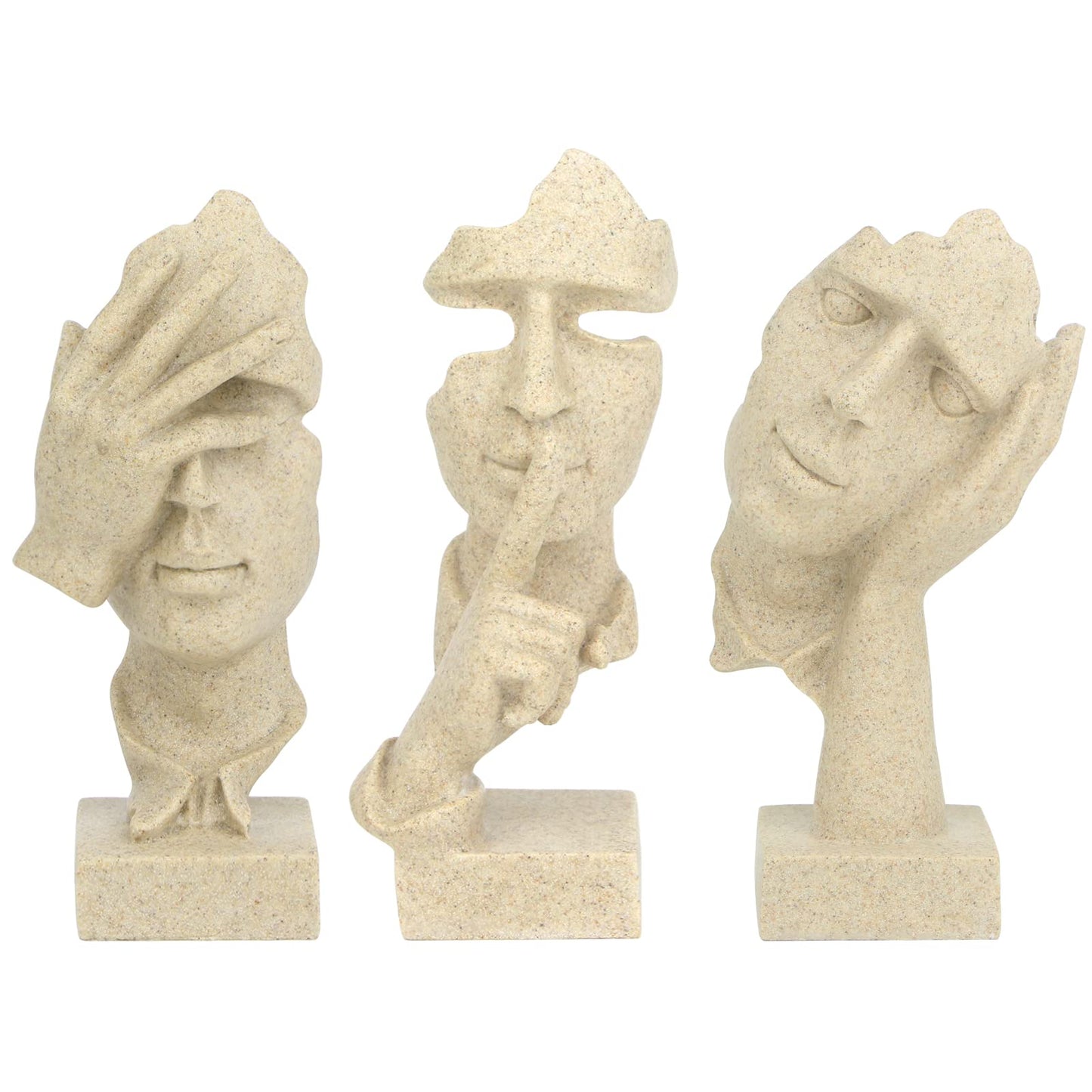 3 Pcs Thinker Statue,Modern Home Resin Sculptures,Collectible Figurines for Home Office Bookshelf Desktop Decor(Sandstone)