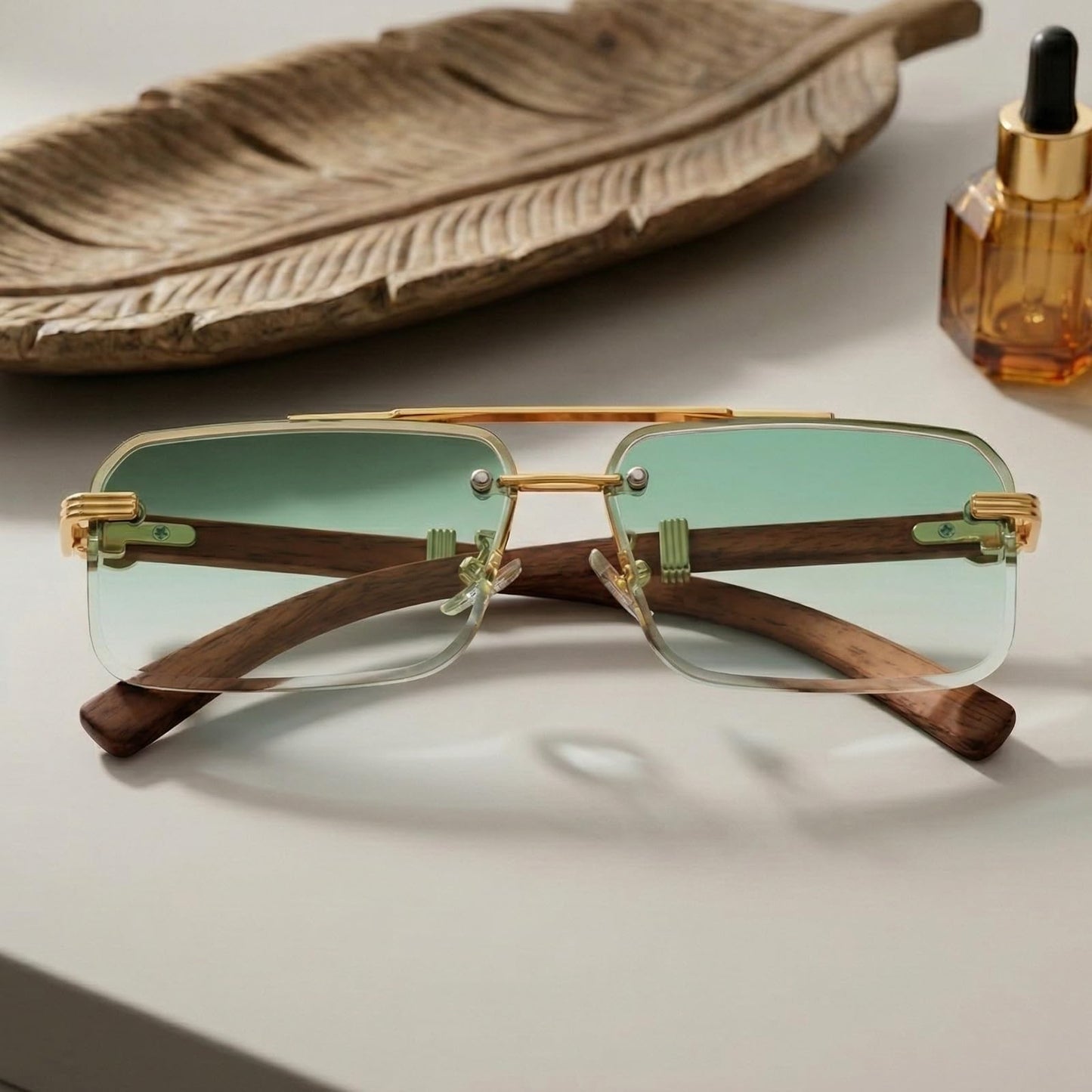 Dollger Rimless Sunglasses for Men Square Fashion Shades Tinted Lens Metal Frameless Rectangle Glasses UV400
