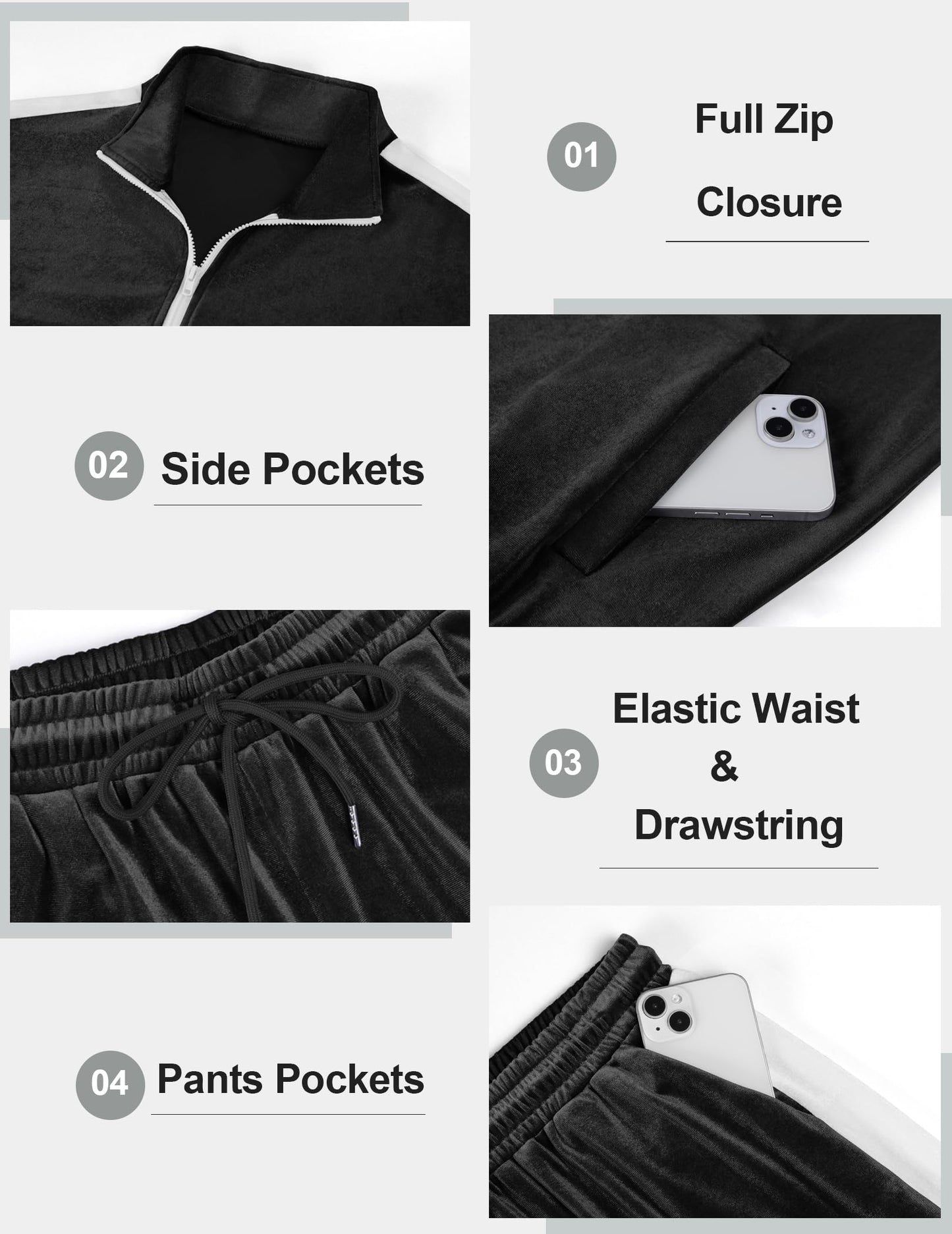 Vssjavun Men's 2 Piece Tracksuit Velour Track Suits Casual Sweatsuits Full Zip Velvet Jogging Suit Sets