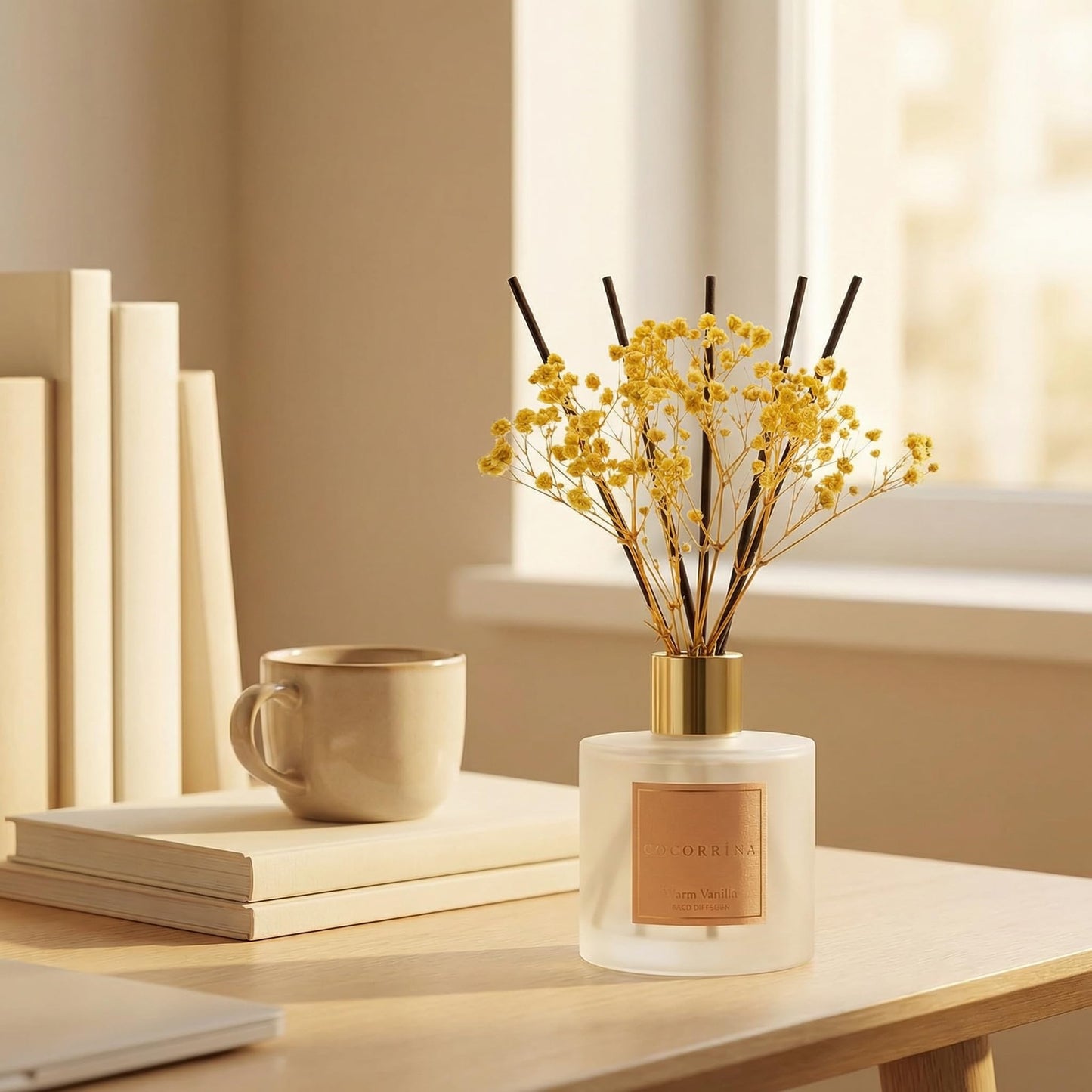 COCORRÍNA Reed Diffuser - Cashmere Vanilla 6.7 fl oz Reed Diffuser for Bedroom Bathroom Home Décor
