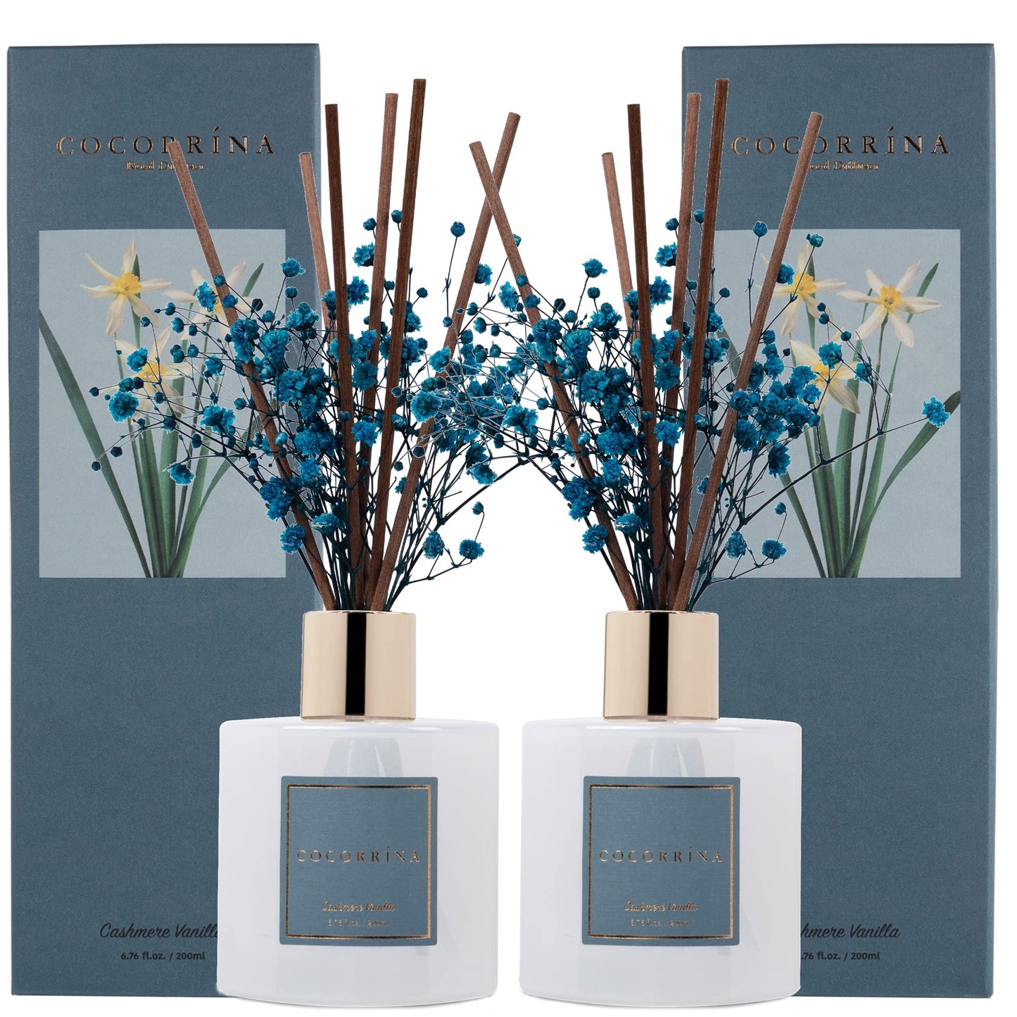 COCORRÍNA Reed Diffuser - Cashmere Vanilla 6.7 fl oz Reed Diffuser for Bedroom Bathroom Home Décor