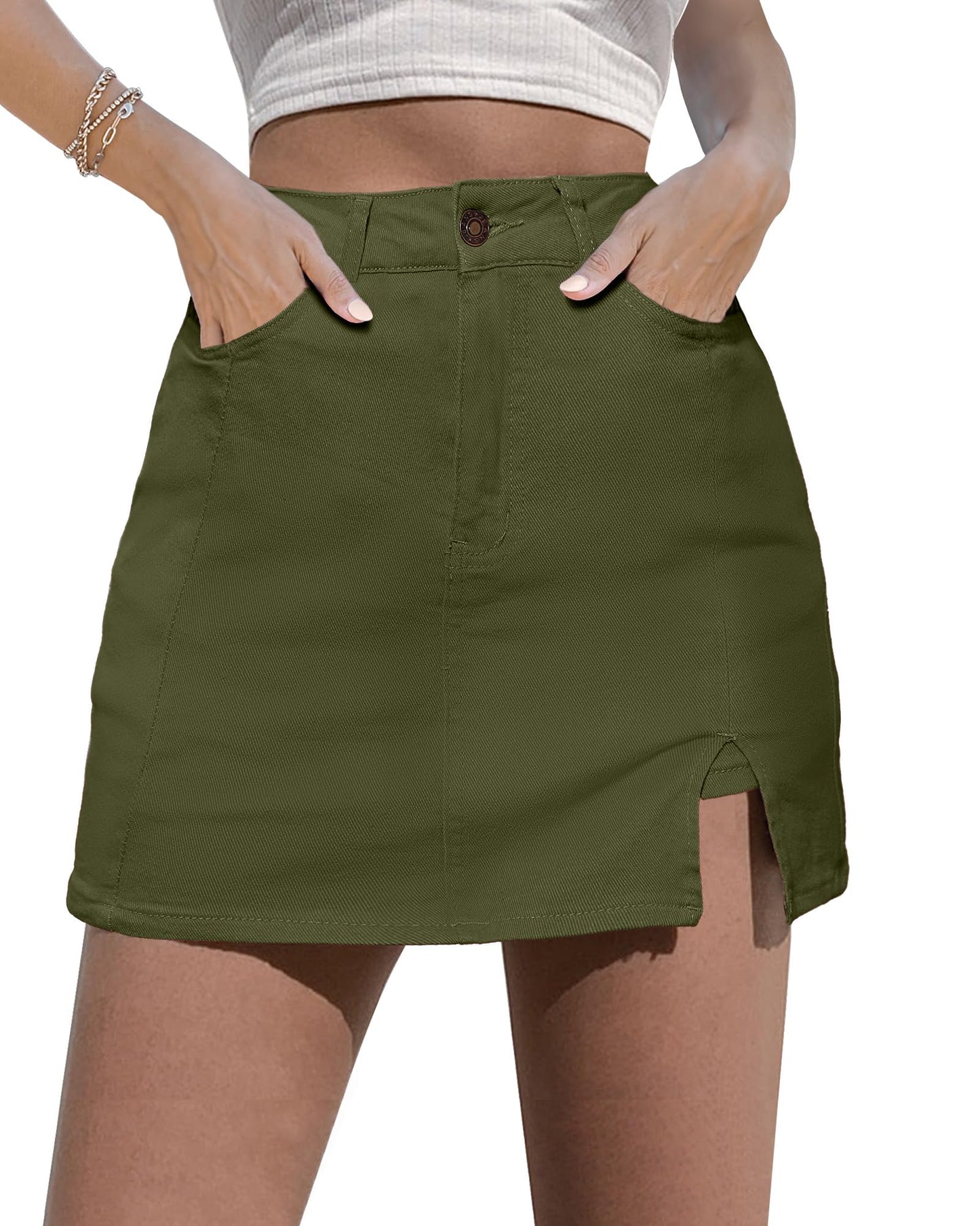 luvamia Skorts Skirts for Women Denim Mini Skirt Side Slit with High Waisted Jean Shorts Stretchy