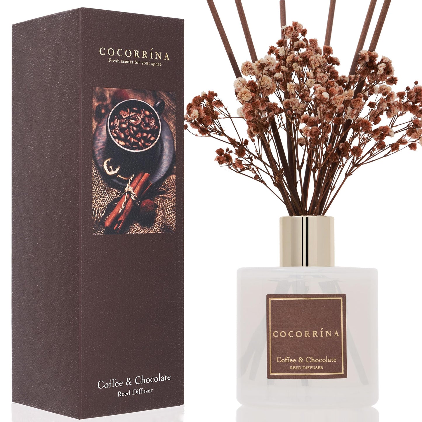 COCORRÍNA Reed Diffuser - Cashmere Vanilla 6.7 fl oz Reed Diffuser for Bedroom Bathroom Home Décor
