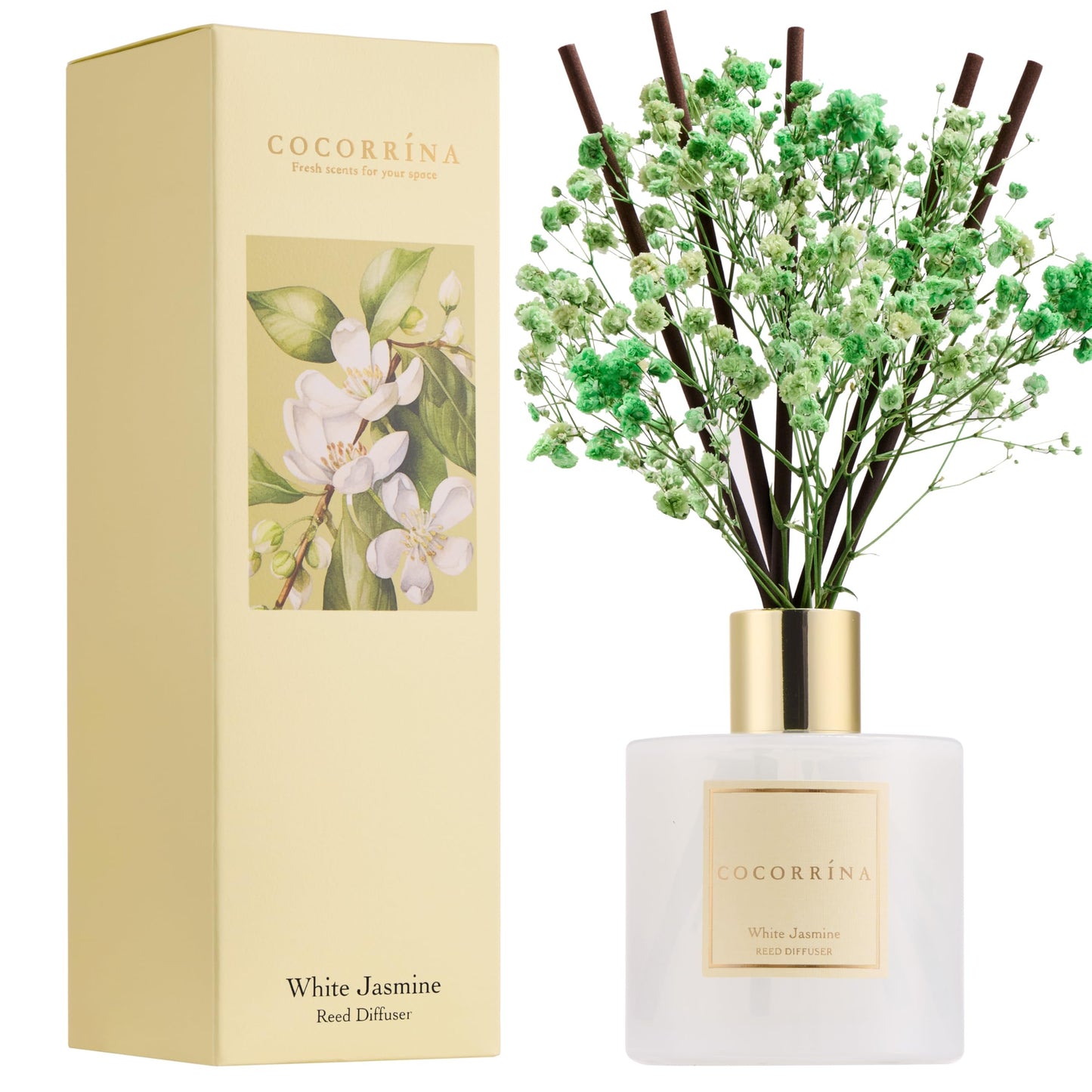 COCORRÍNA Reed Diffuser - Cashmere Vanilla 6.7 fl oz Reed Diffuser for Bedroom Bathroom Home Décor