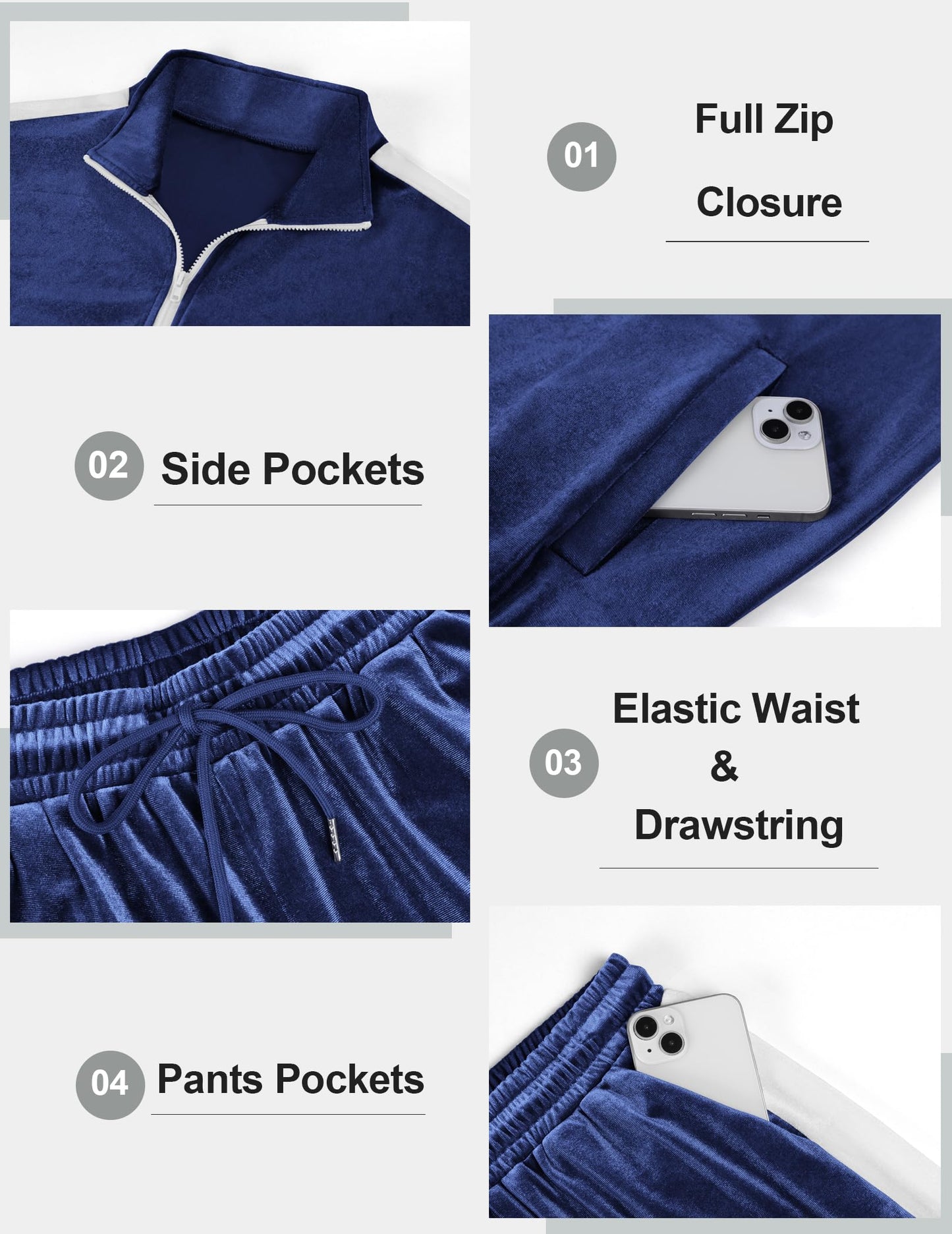 Vssjavun Men's 2 Piece Tracksuit Velour Track Suits Casual Sweatsuits Full Zip Velvet Jogging Suit Sets