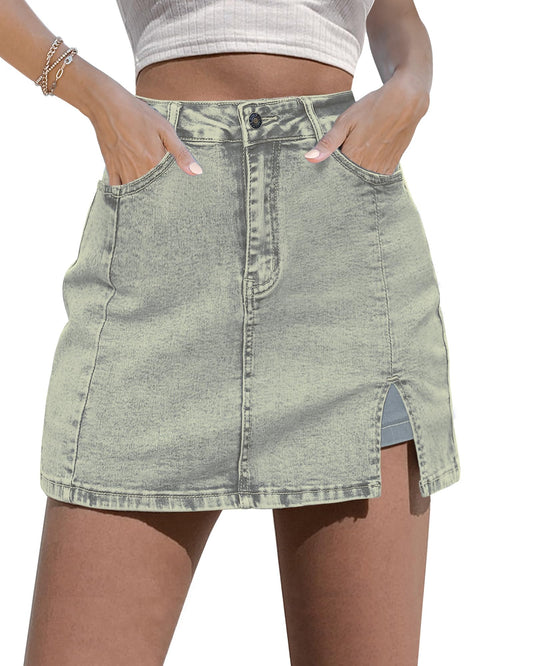 luvamia Skorts Skirts for Women Denim Mini Skirt Side Slit with High Waisted Jean Shorts Stretchy