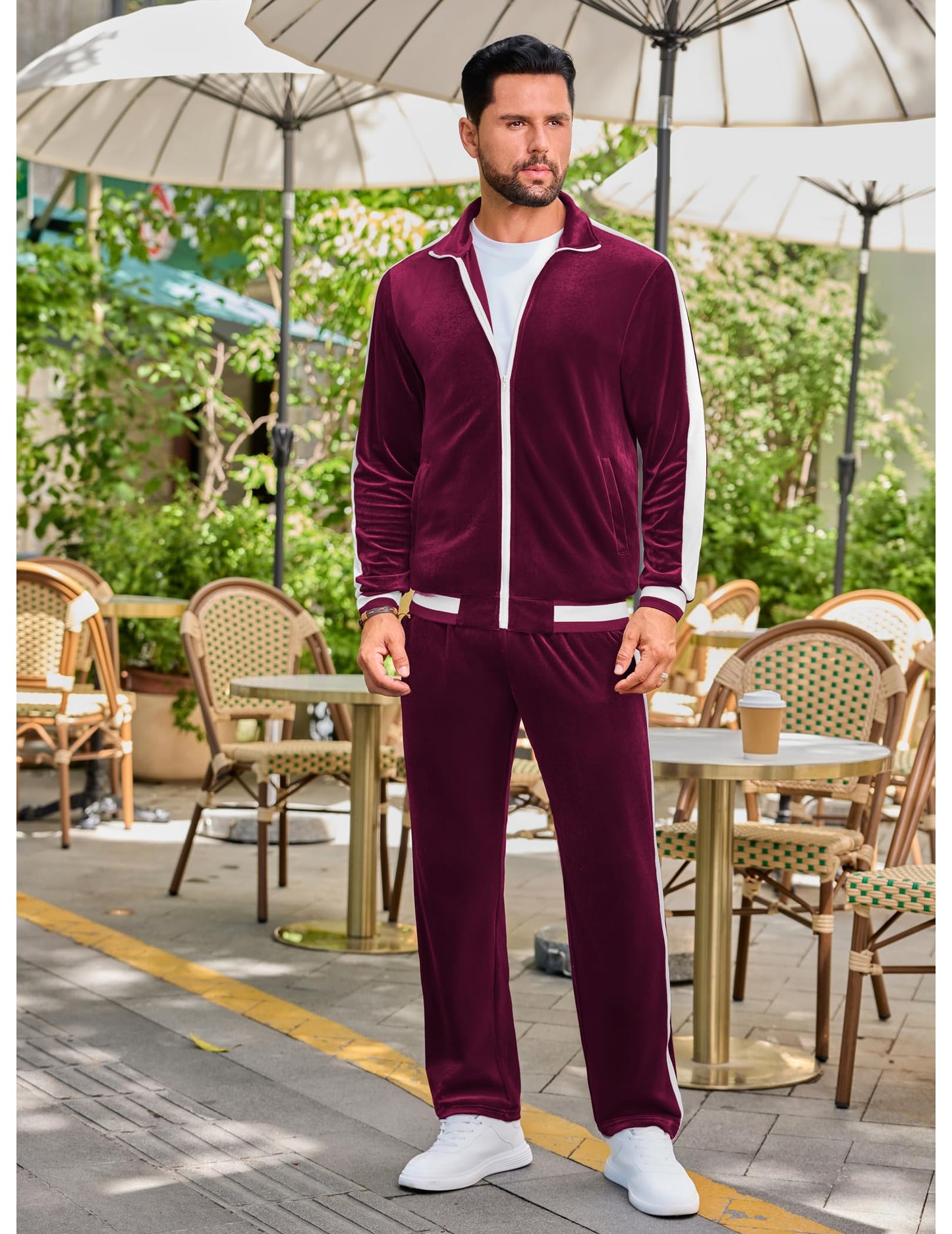 Vssjavun Men's 2 Piece Tracksuit Velour Track Suits Casual Sweatsuits Full Zip Velvet Jogging Suit Sets