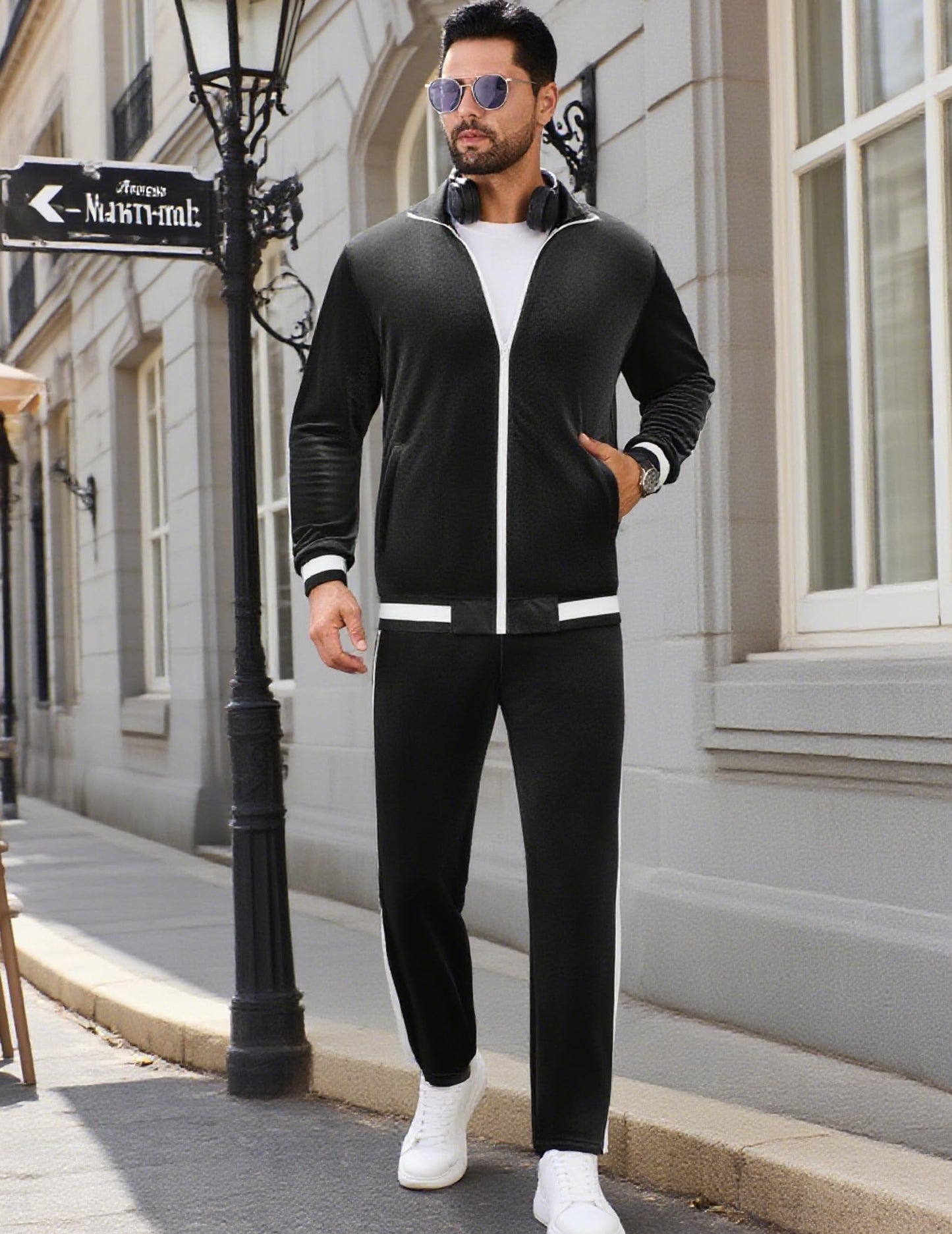 Vssjavun Men's 2 Piece Tracksuit Velour Track Suits Casual Sweatsuits Full Zip Velvet Jogging Suit Sets