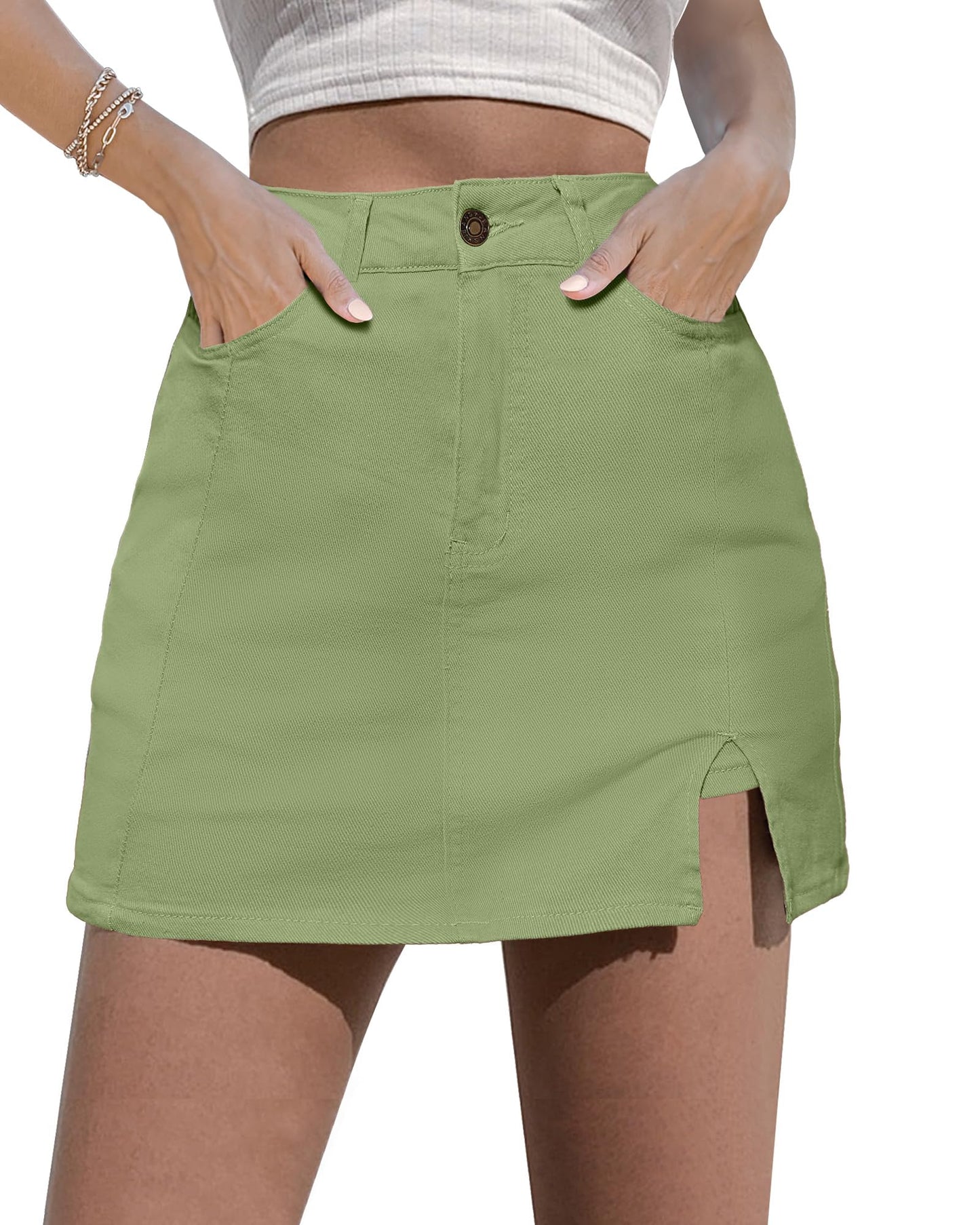 luvamia Skorts Skirts for Women Denim Mini Skirt Side Slit with High Waisted Jean Shorts Stretchy