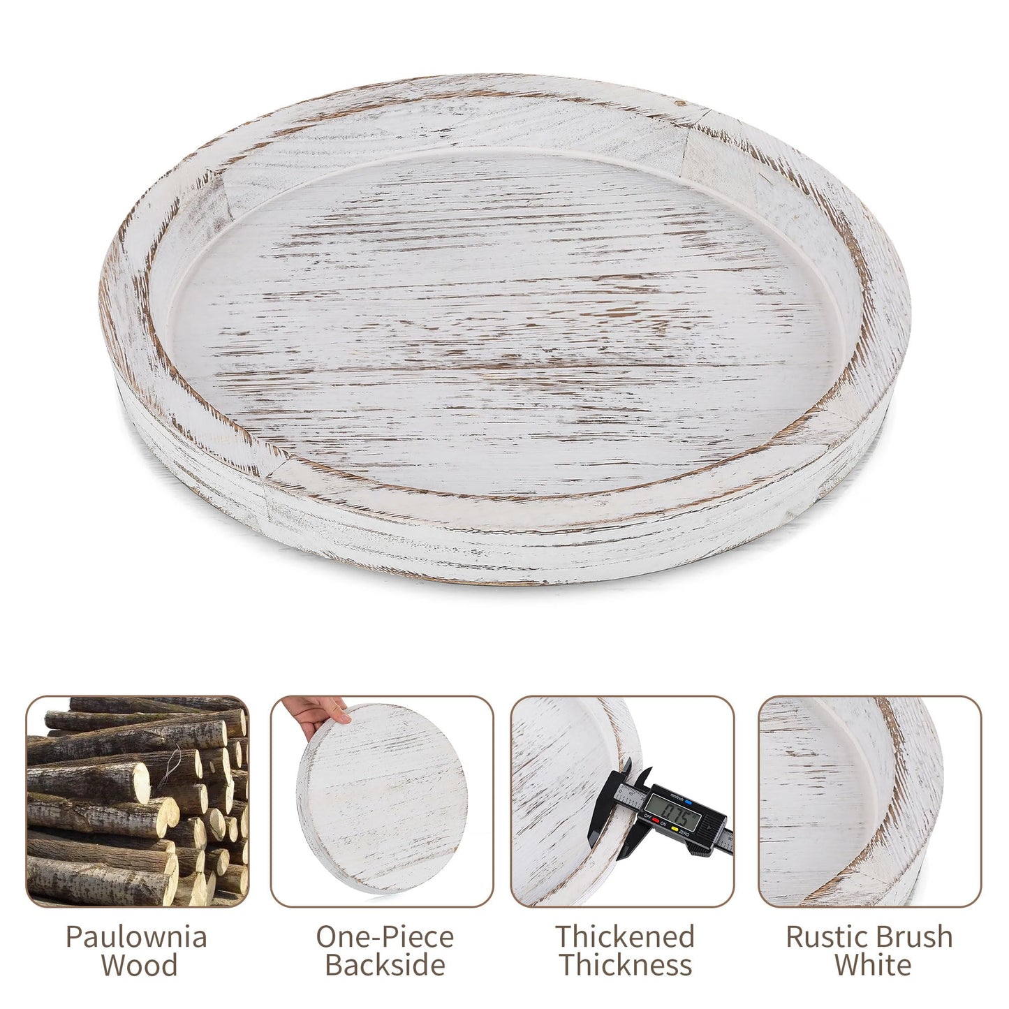 Hanobe Candle Plate Holder Tray: Round Wood Decorative Candle Plate - Rustic Farmhouse CoffeeTable Decor - Tealight Pillar Trays for Home Decor (Distressed)