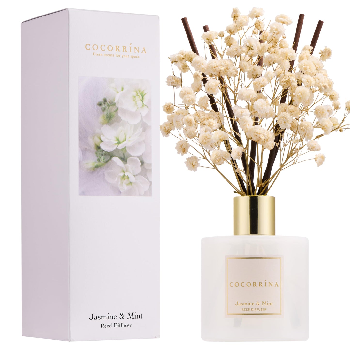 COCORRÍNA Reed Diffuser - Cashmere Vanilla 6.7 fl oz Reed Diffuser for Bedroom Bathroom Home Décor