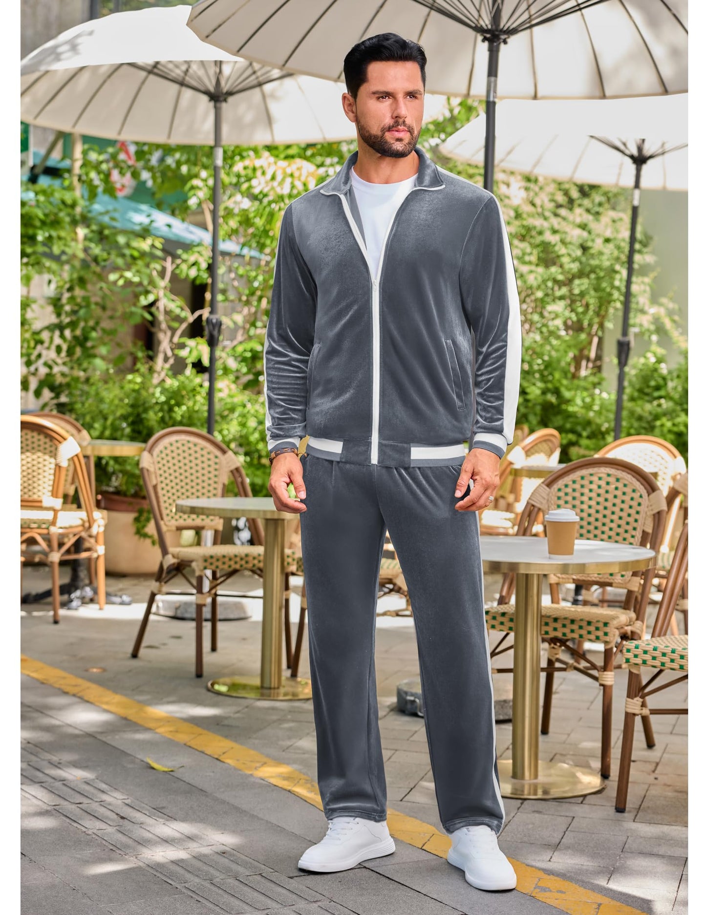Vssjavun Men's 2 Piece Tracksuit Velour Track Suits Casual Sweatsuits Full Zip Velvet Jogging Suit Sets