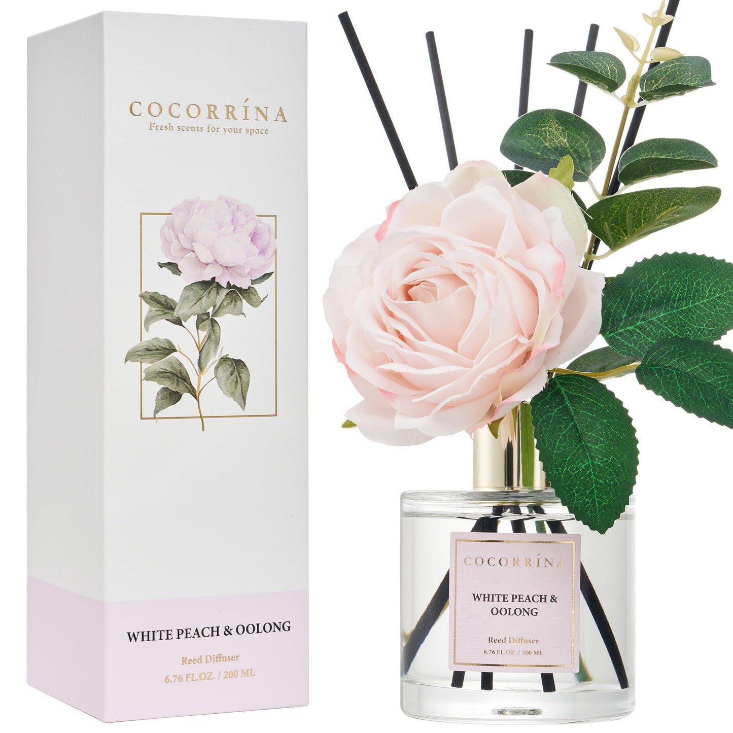 COCORRÍNA Reed Diffuser - Cashmere Vanilla 6.7 fl oz Reed Diffuser for Bedroom Bathroom Home Décor