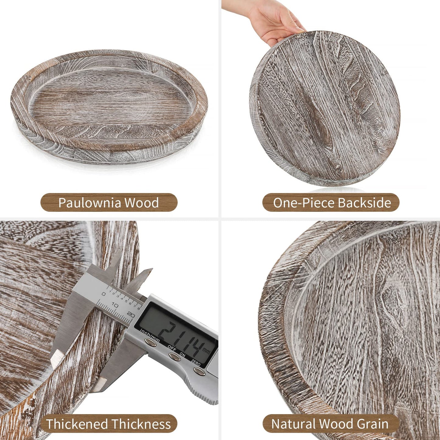 Hanobe Candle Plate Holder Tray: Round Wood Decorative Candle Plate - Rustic Farmhouse CoffeeTable Decor - Tealight Pillar Trays for Home Decor (Distressed)