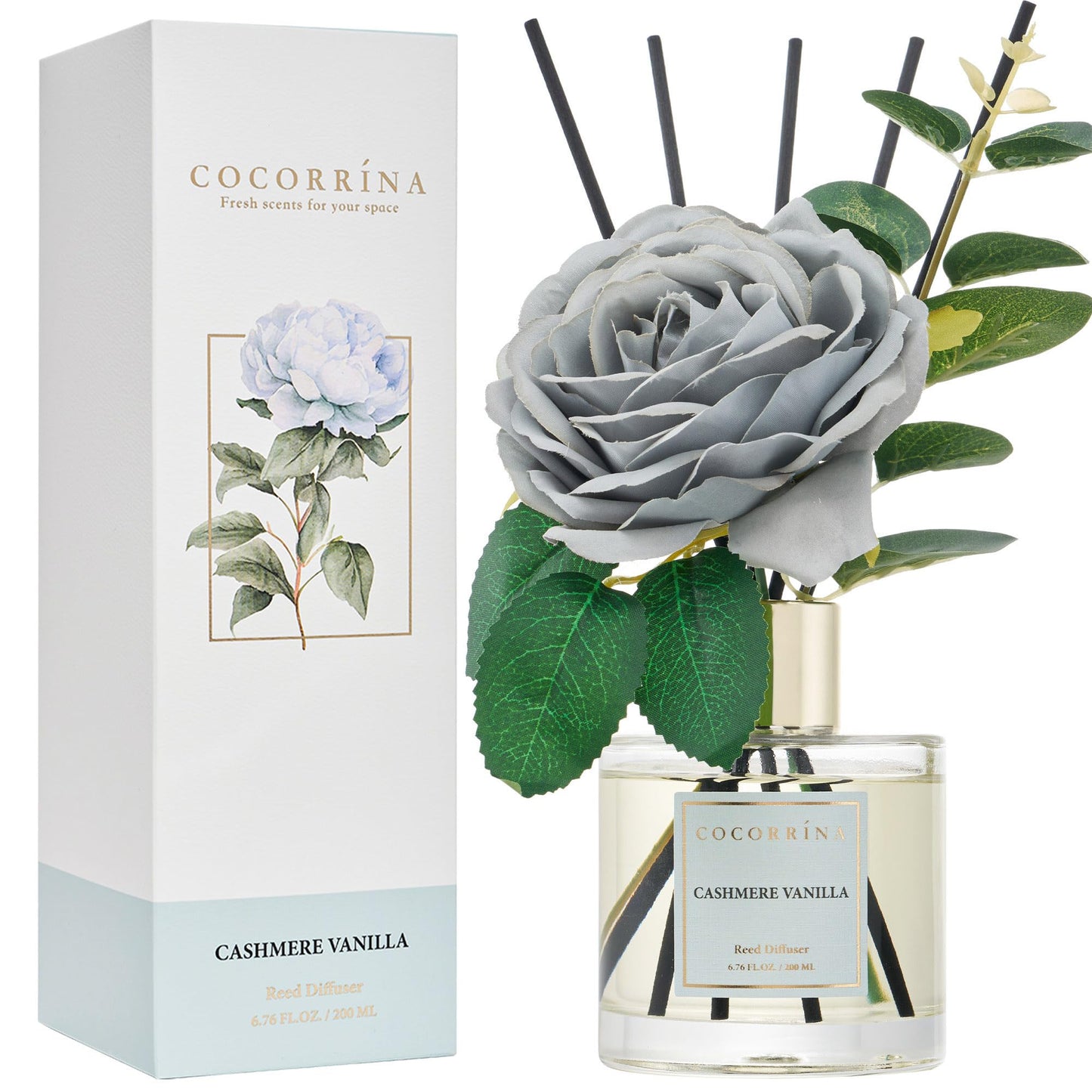 COCORRÍNA Reed Diffuser - Cashmere Vanilla 6.7 fl oz Reed Diffuser for Bedroom Bathroom Home Décor