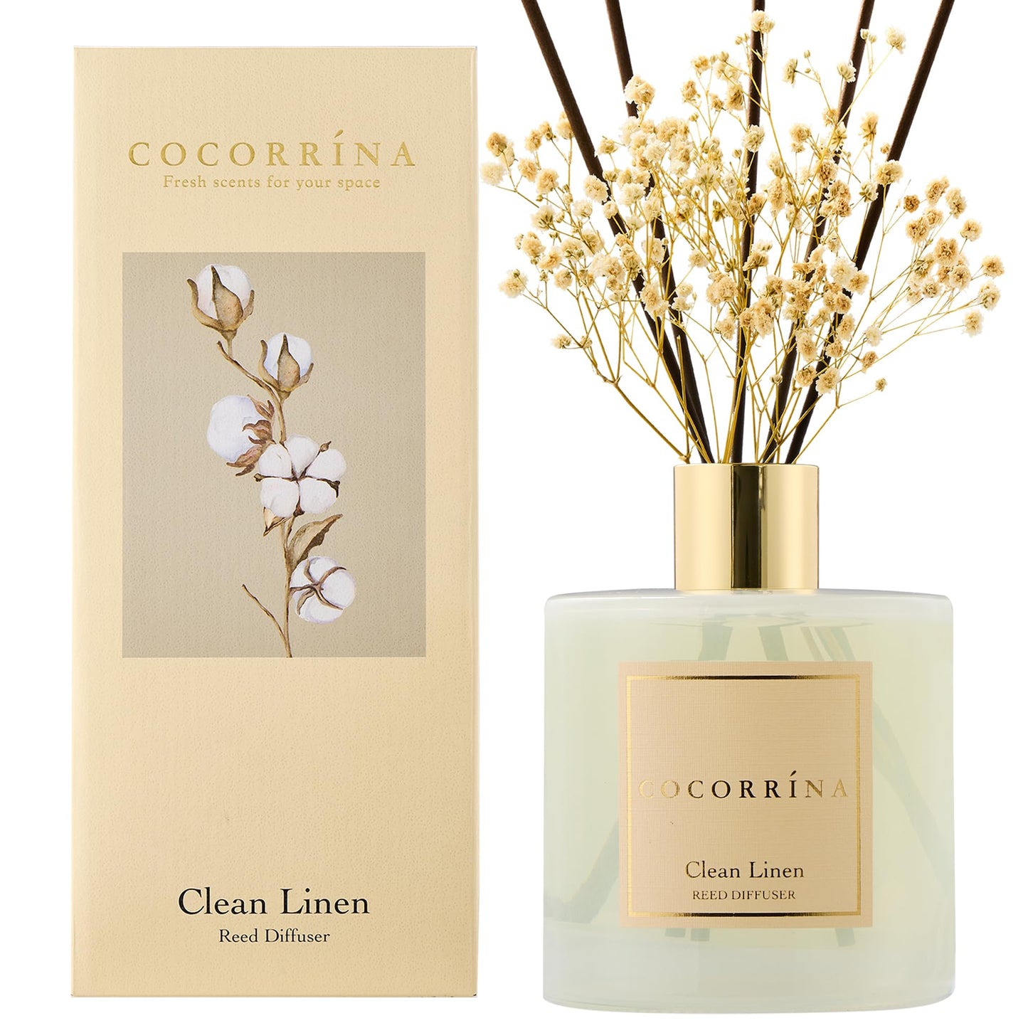 COCORRÍNA Reed Diffuser - Cashmere Vanilla 6.7 fl oz Reed Diffuser for Bedroom Bathroom Home Décor