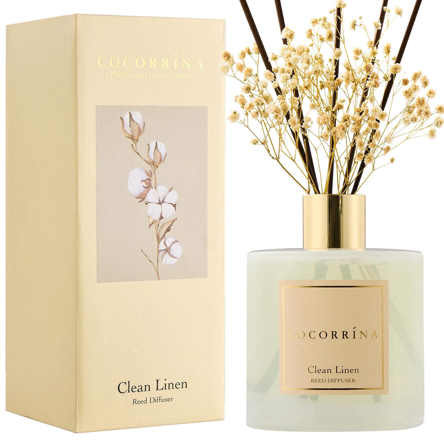 COCORRÍNA Reed Diffuser - Cashmere Vanilla 6.7 fl oz Reed Diffuser for Bedroom Bathroom Home Décor